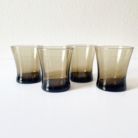 Anchor Hocking Linden Whiskey Rocks Glasses Smoke Brown Tumblers Old Fashion Set - Picture 3 of 10